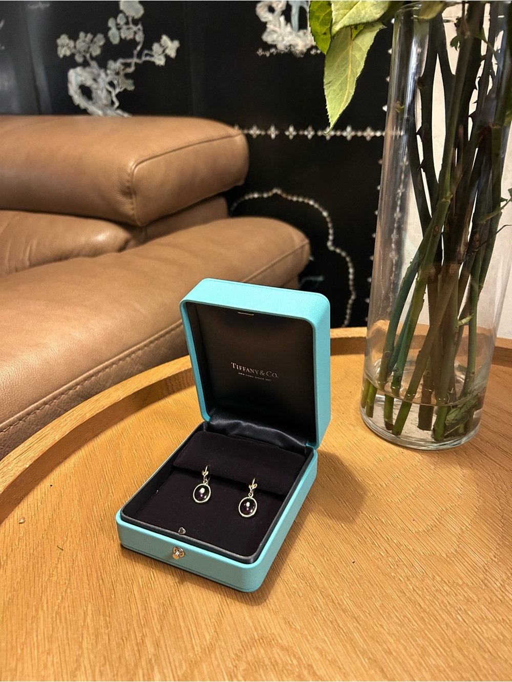 Tiffany & Co. 18 carat yellow gold and amethyst Paloma Picasso drop earrings.